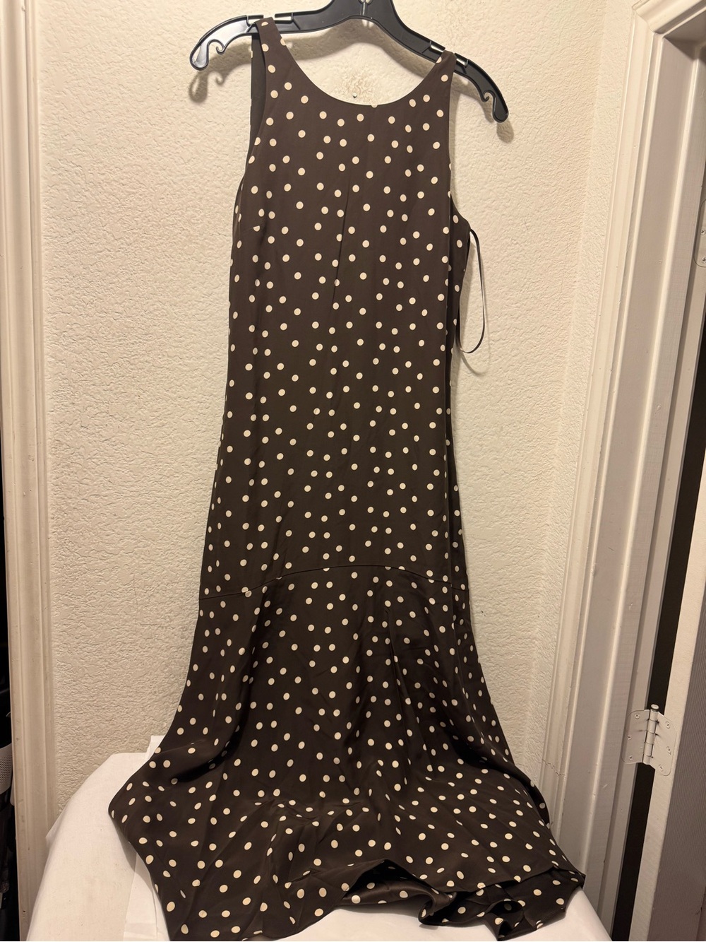 AYR Brown Maxi Dress 100% silk with Cream Polka Dots size small